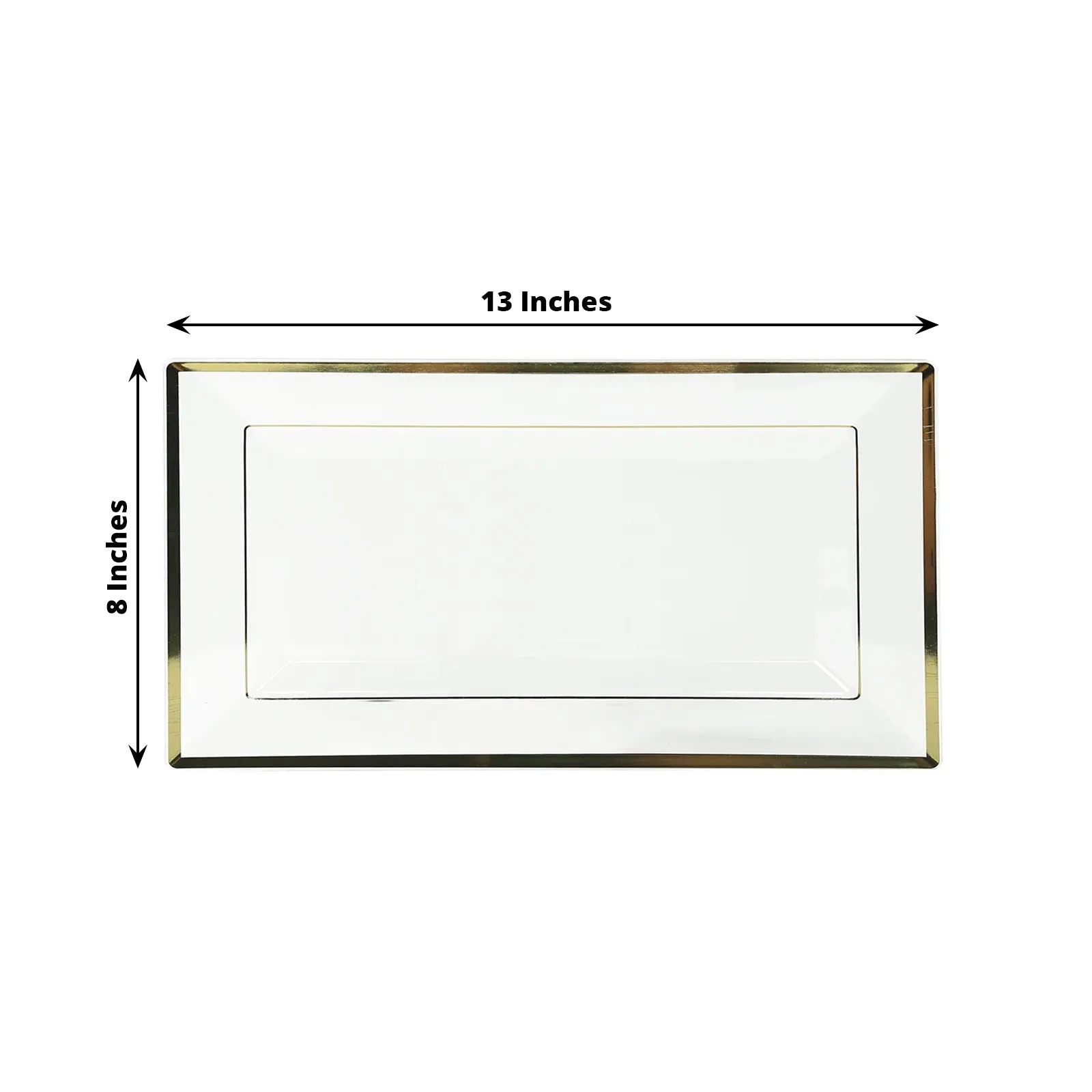 10 Pack Clear Rectangular Plastic Serving Trays with Gold Rim, Disposable Appetizer Snack Party Platters - 13"x8"