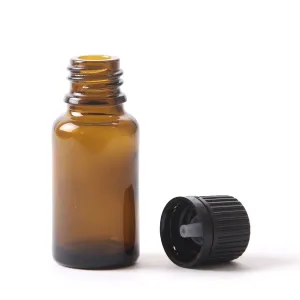 15ml Amber Glass Boston Round Bottle (With Black Tamper Evident Cap)