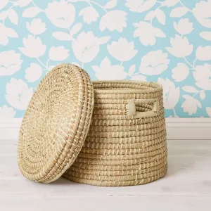 16" Small Storage Natural Grass Lid Basket