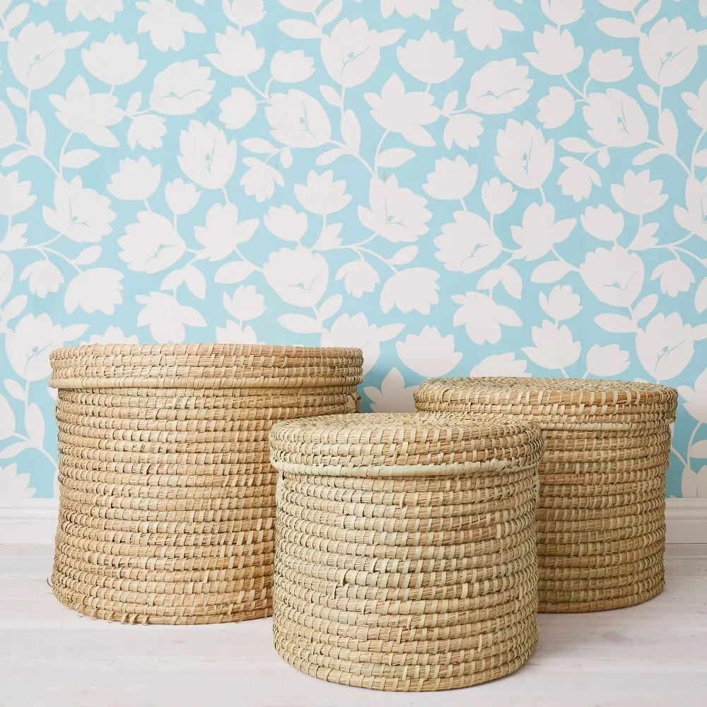 16" Small Storage Natural Grass Lid Basket