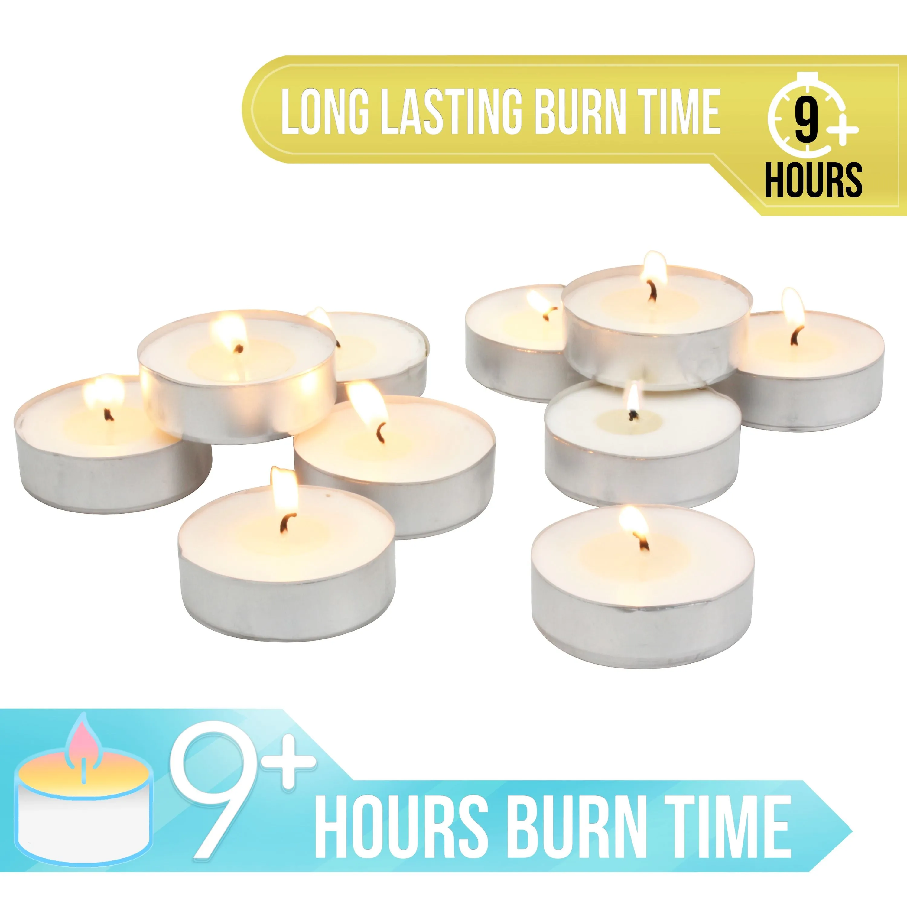 20-Pack Unscented Mega Oversized Tea Light Candles with 9 Hour Extended Burn Time