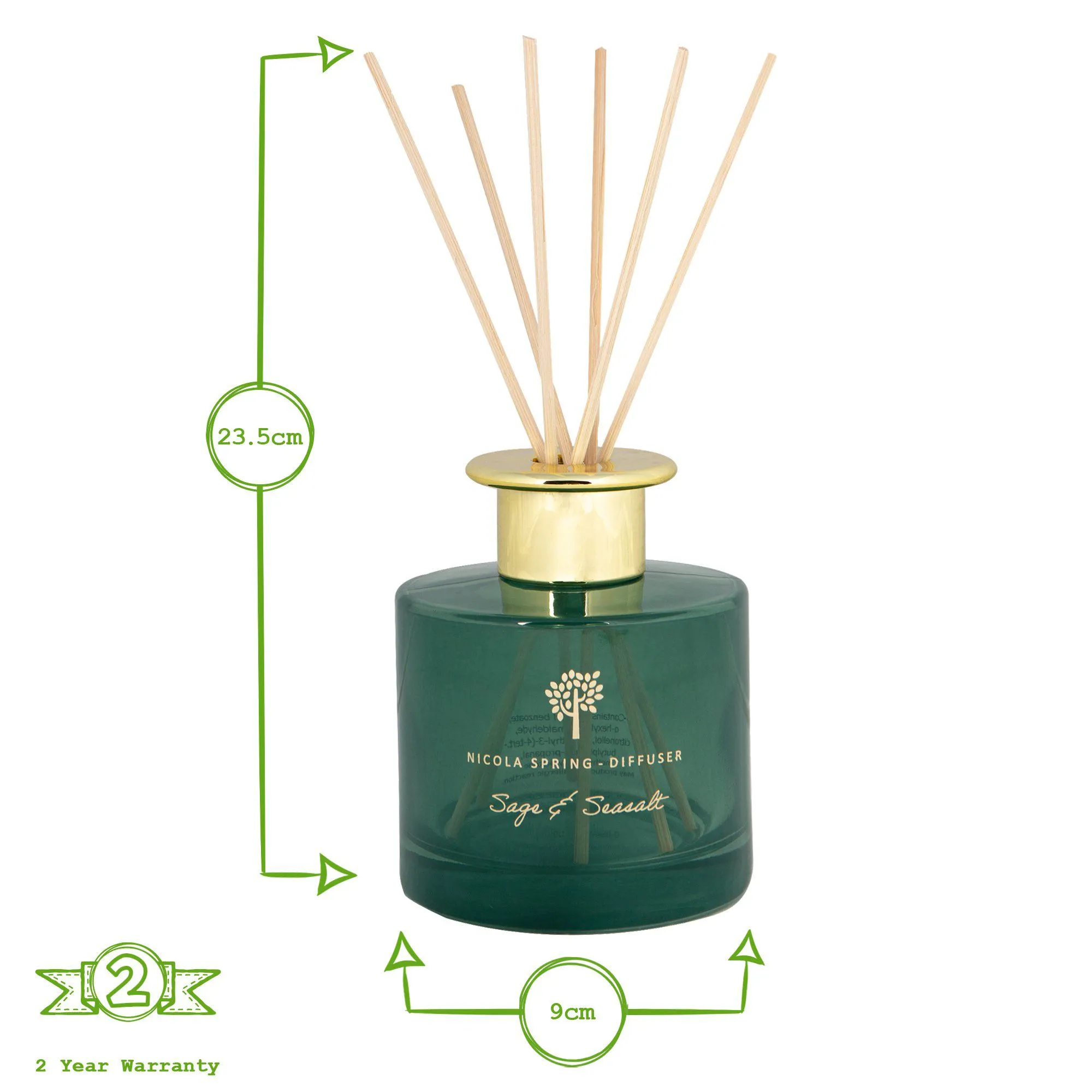 200ml Sage & Seasalt Glass Reed Diffuser - By Nicola Spring