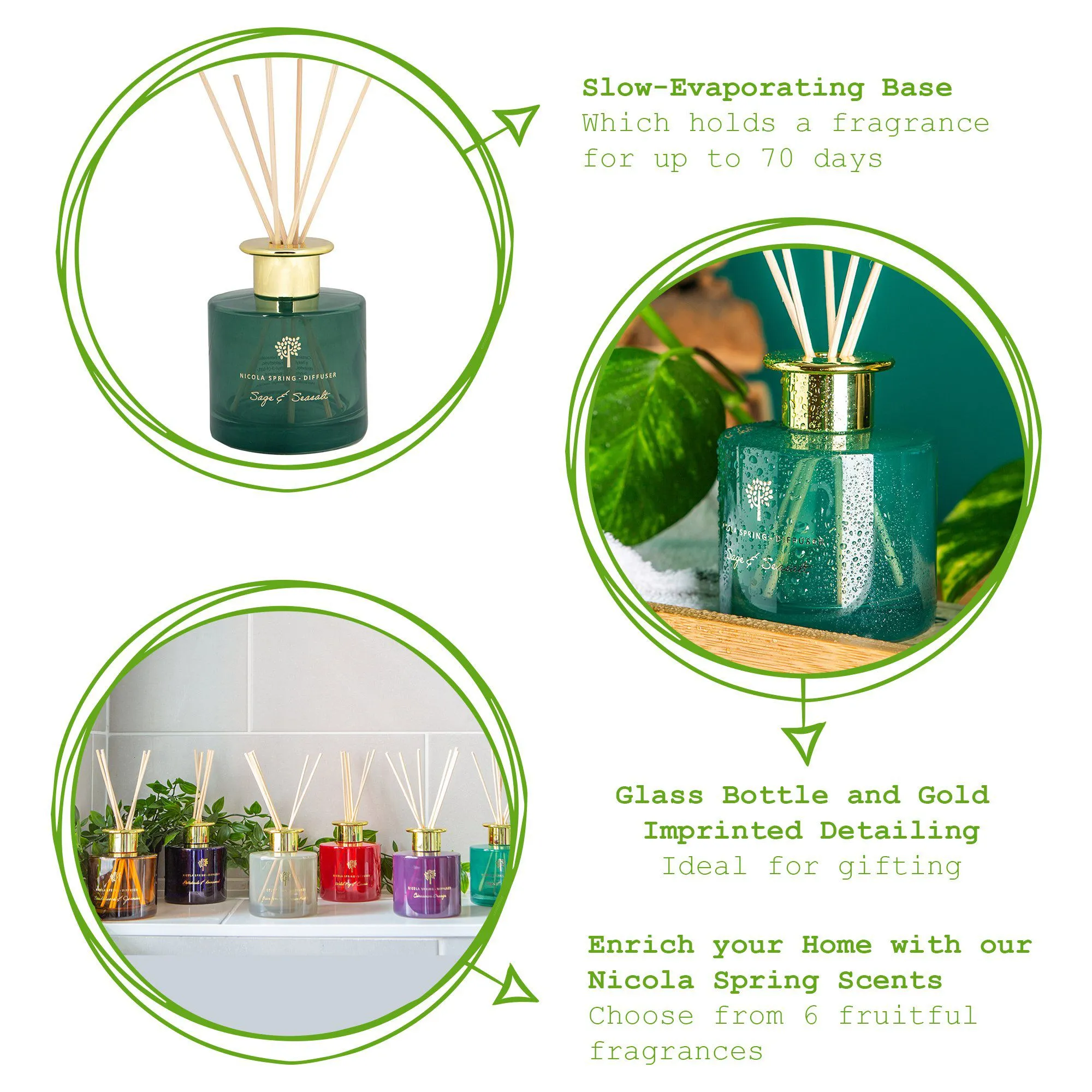 200ml Sage & Seasalt Glass Reed Diffuser - By Nicola Spring