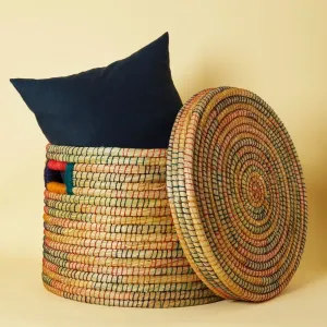 22" Large Storage Rainbow Grass Lid Basket