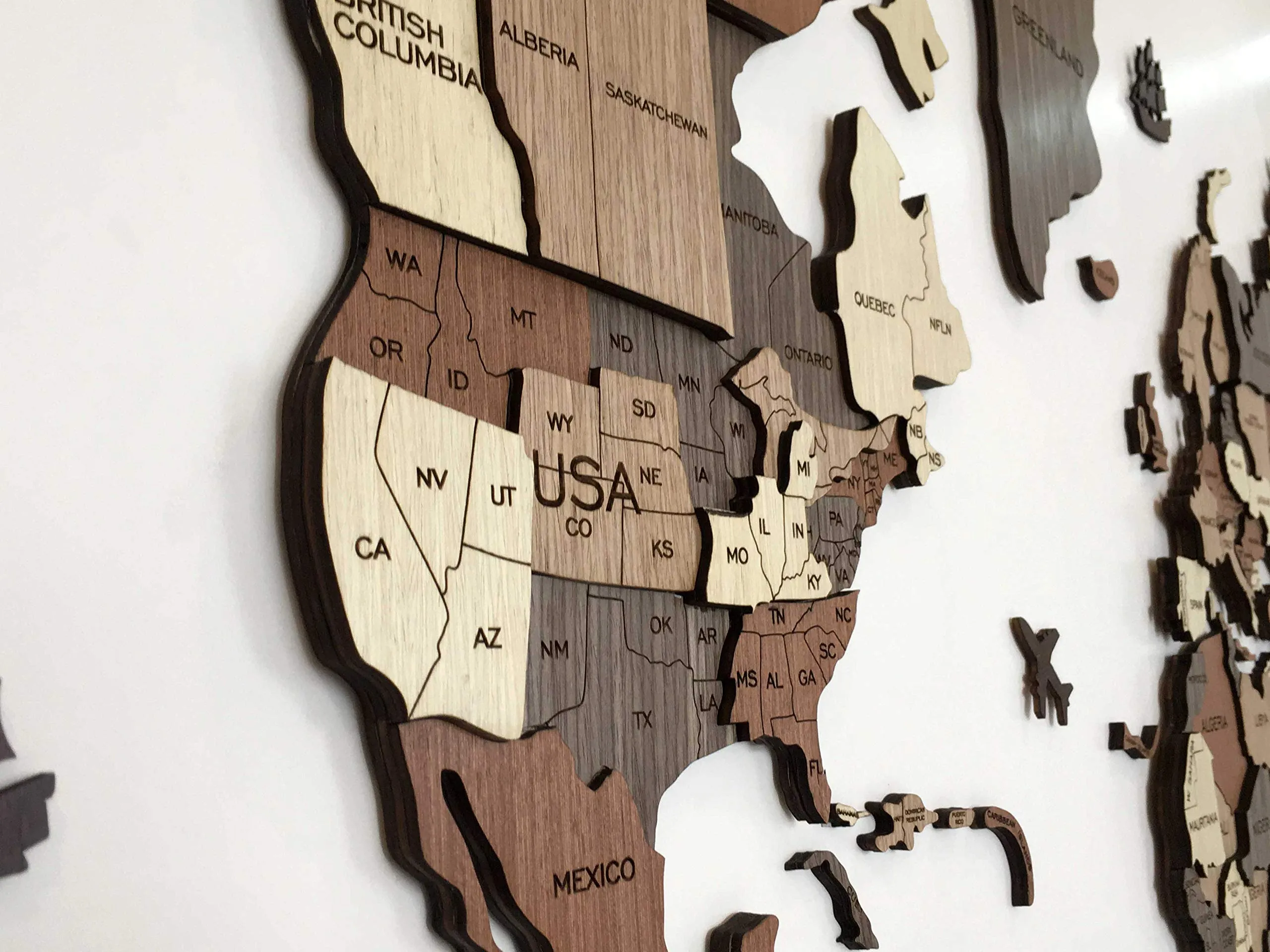 3D WOODEN WORLD MAP - WALL DÉCOR L - 6 x 3.5 feet (183 x 106 cm)