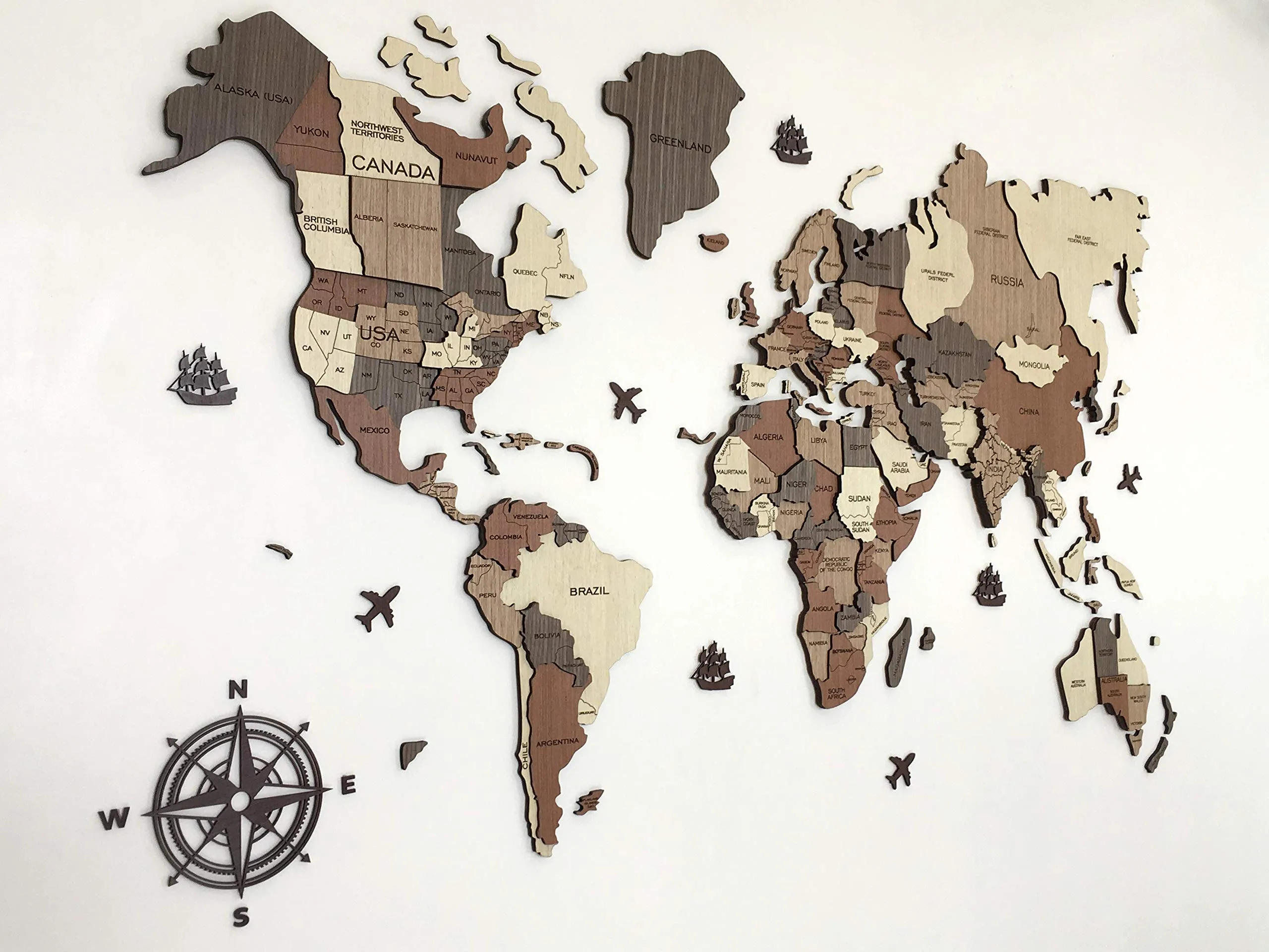 3D WOODEN WORLD MAP - WALL DÉCOR L - 6 x 3.5 feet (183 x 106 cm)