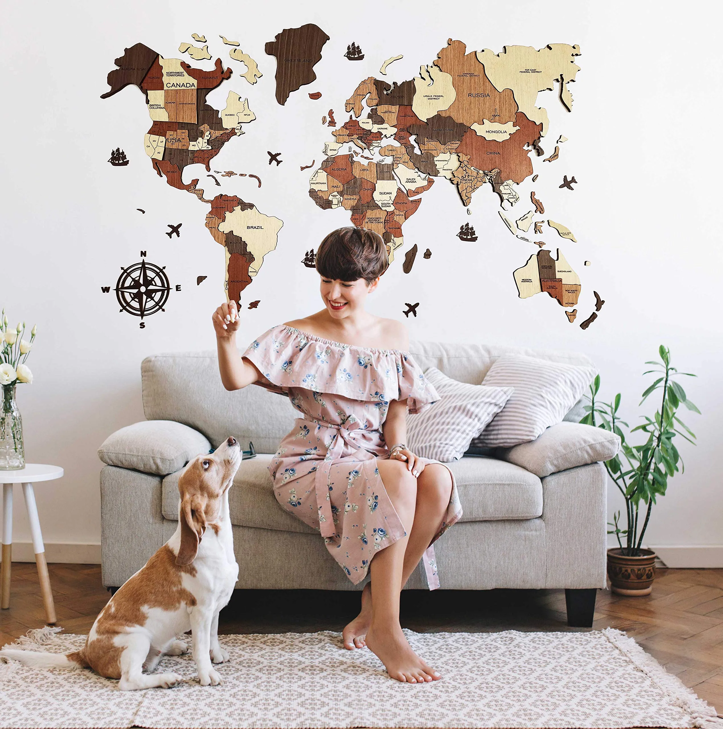 3D WOODEN WORLD MAP - WALL DÉCOR L - 6 x 3.5 feet (183 x 106 cm)