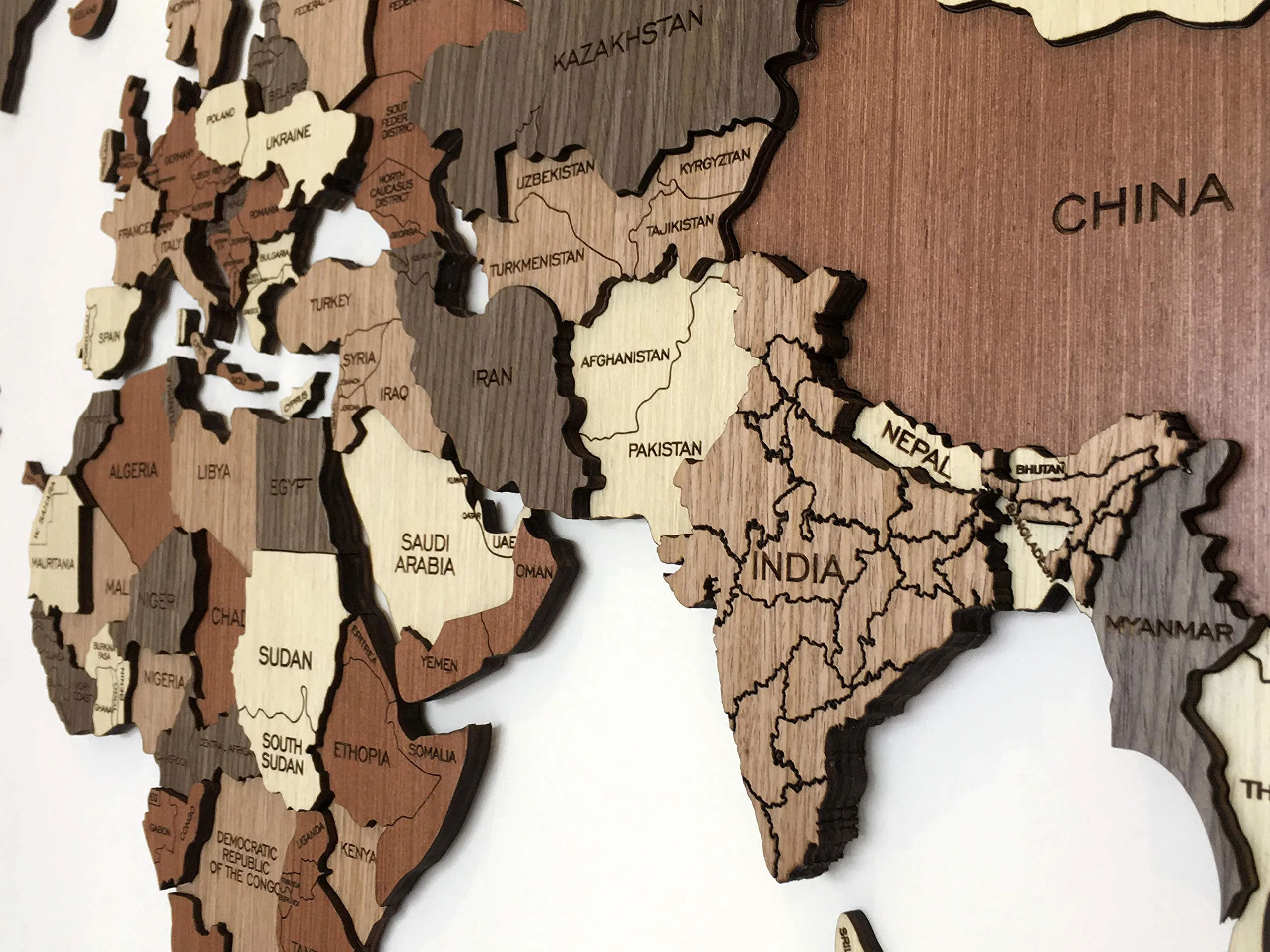 3D WOODEN WORLD MAP - WALL DÉCOR L - 6 x 3.5 feet (183 x 106 cm)