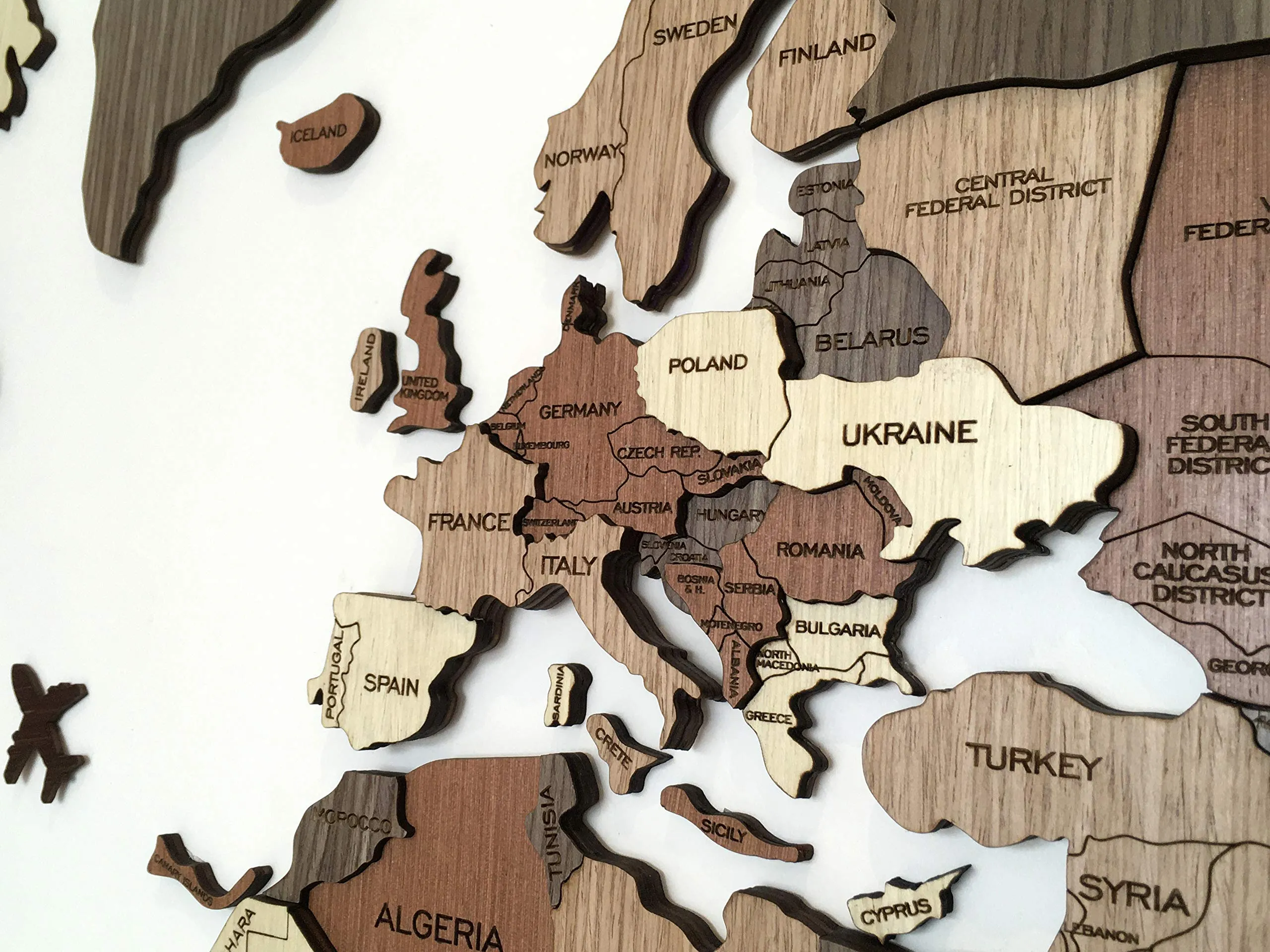 3D WOODEN WORLD MAP - WALL DÉCOR L - 6 x 3.5 feet (183 x 106 cm)
