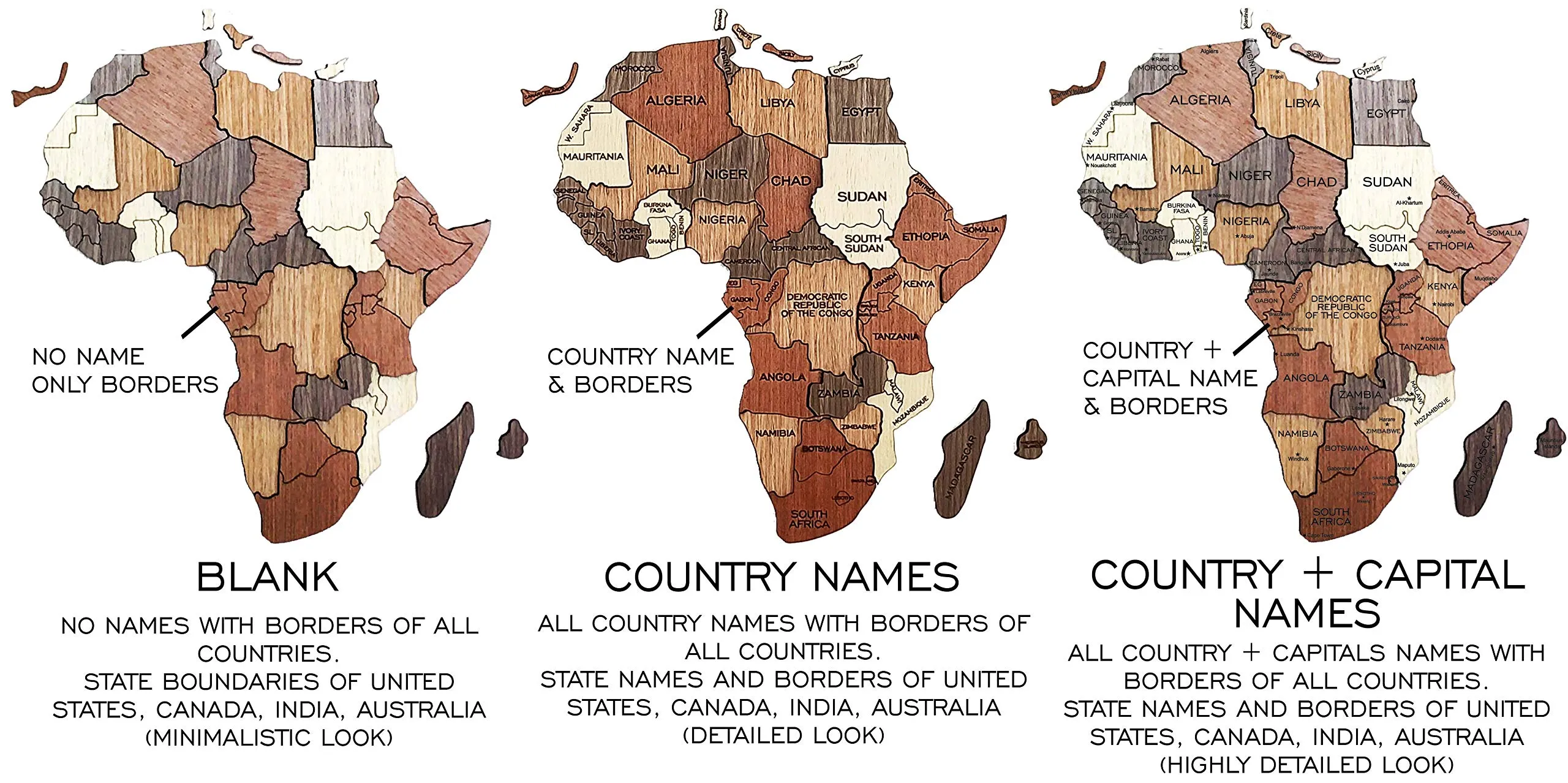 3D WOODEN WORLD MAP - WALL DÉCOR L - 6 x 3.5 feet (183 x 106 cm)