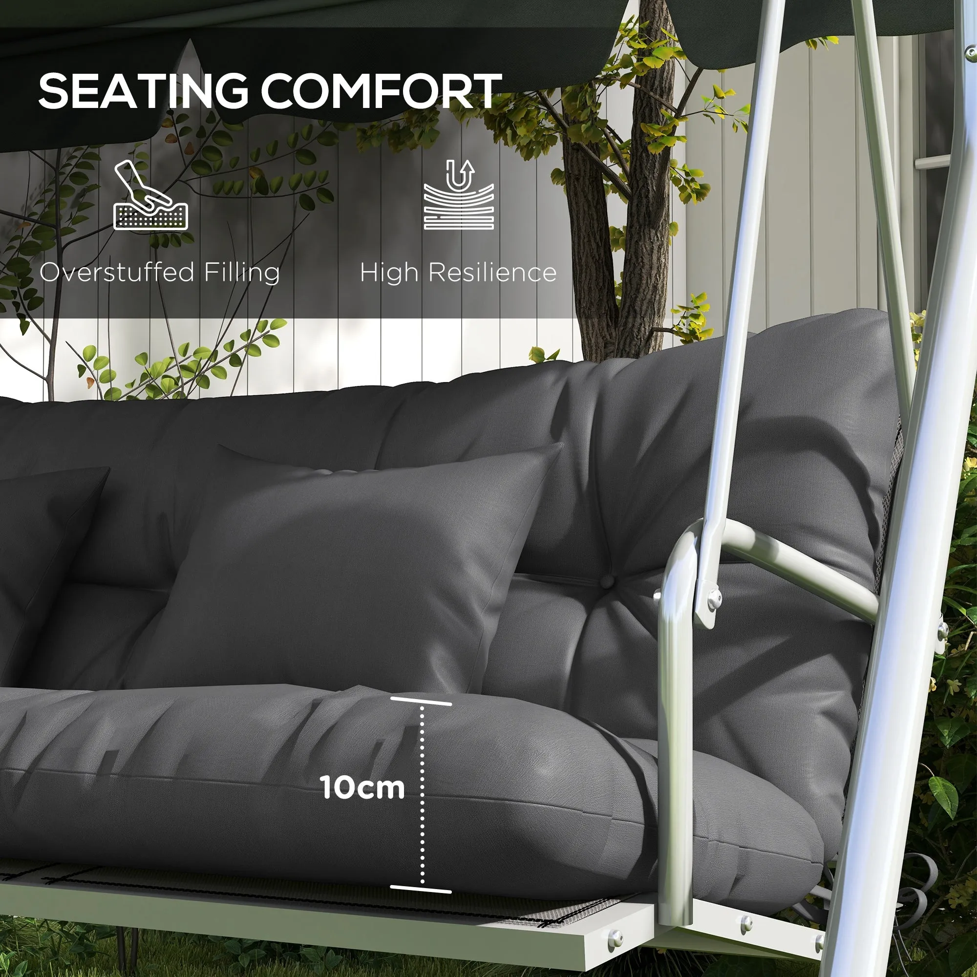 4-Piece Back and Seat Cushion Replacement with 2 Pillows, Patio Chair Cushions Set with Ties, Charcoal Grey