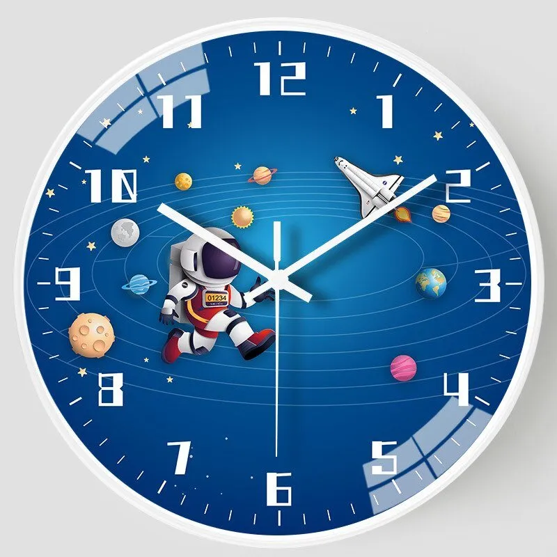 8 Inch Silent Kids Wall Clock Astronaut Space Decor