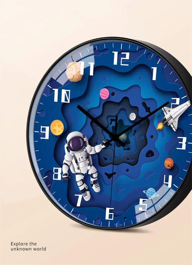 8 Inch Silent Kids Wall Clock Astronaut Space Decor