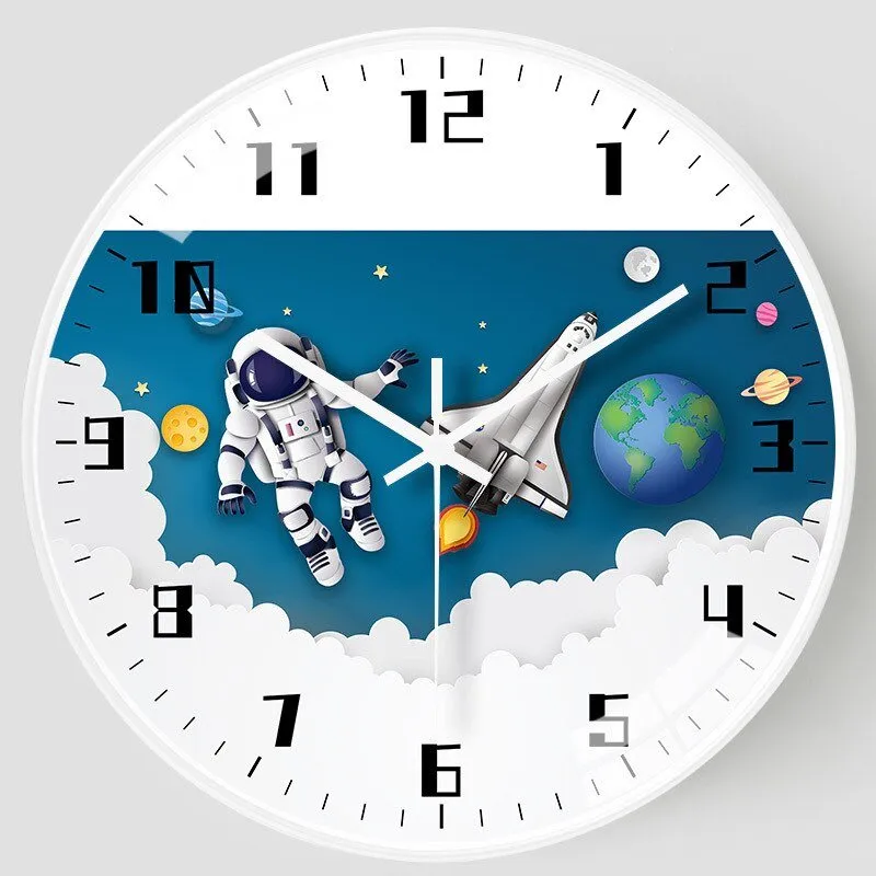 8 Inch Silent Kids Wall Clock Astronaut Space Decor