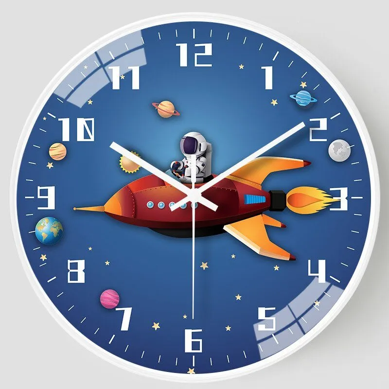 8 Inch Silent Kids Wall Clock Astronaut Space Decor