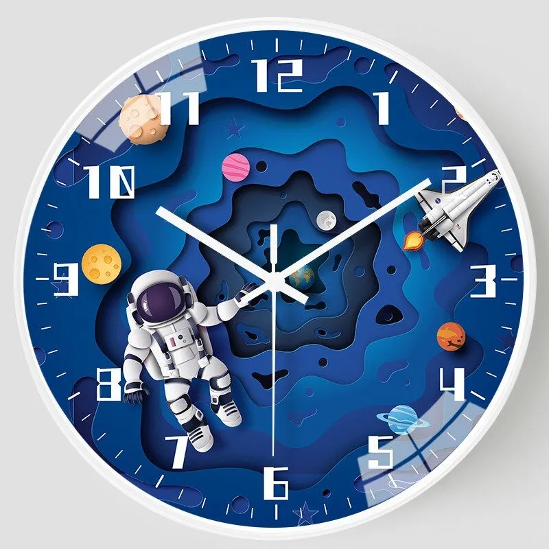 8 Inch Silent Kids Wall Clock Astronaut Space Decor
