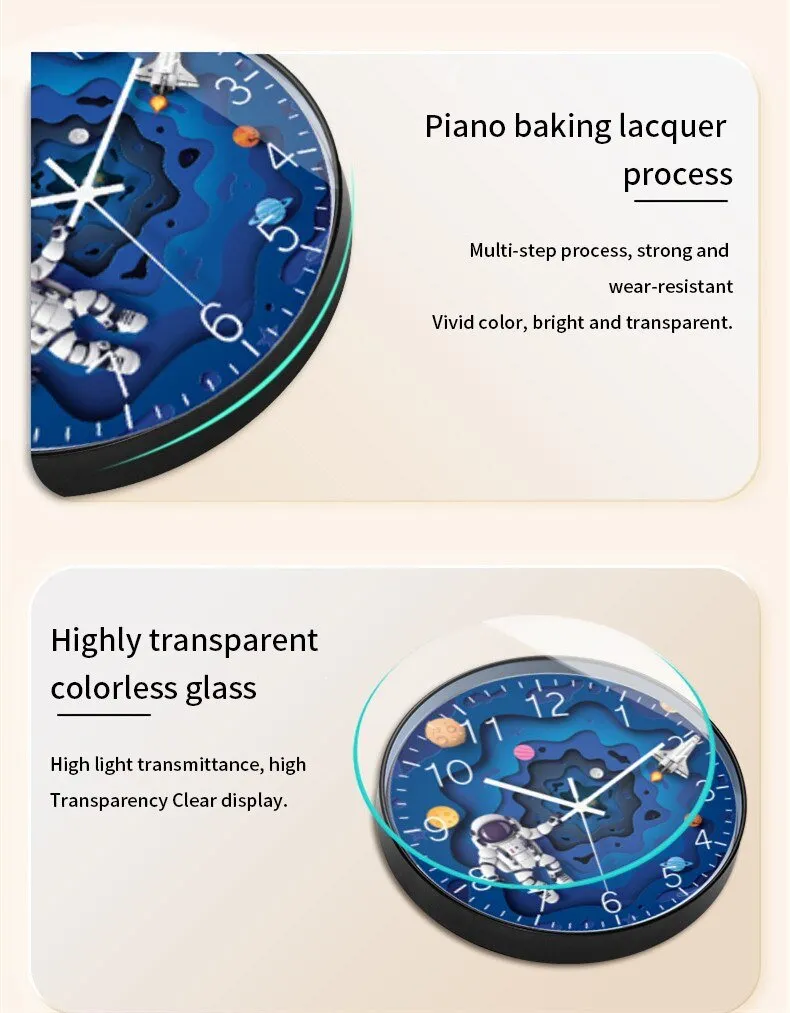 8 Inch Silent Kids Wall Clock Astronaut Space Decor