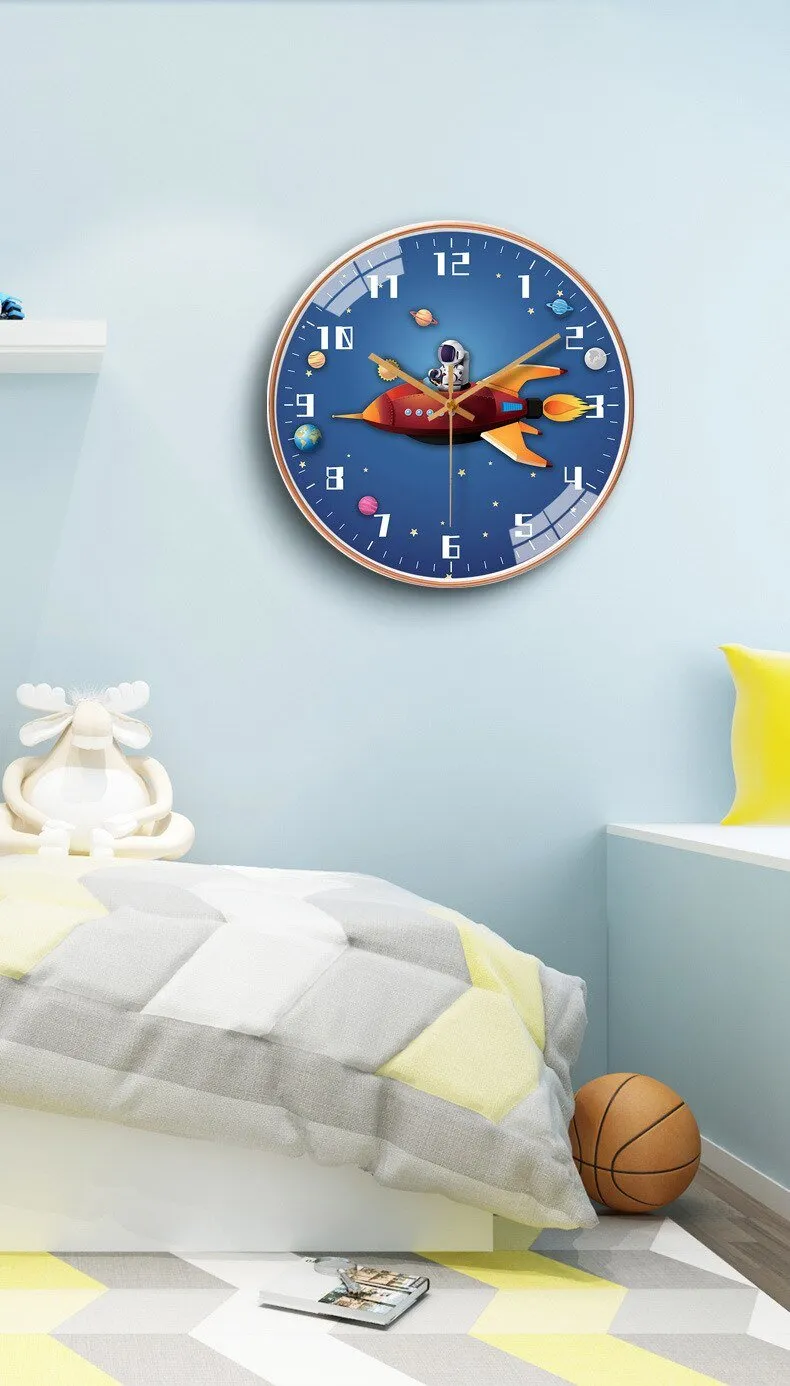 8 Inch Silent Kids Wall Clock Astronaut Space Decor