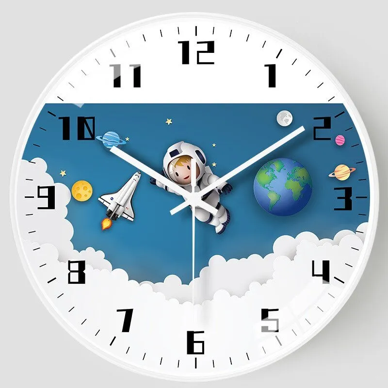 8 Inch Silent Kids Wall Clock Astronaut Space Decor