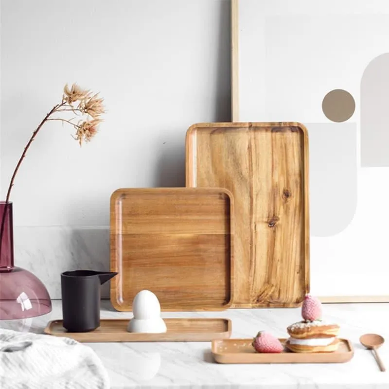 Acacia Wood Geometric Serving Tray