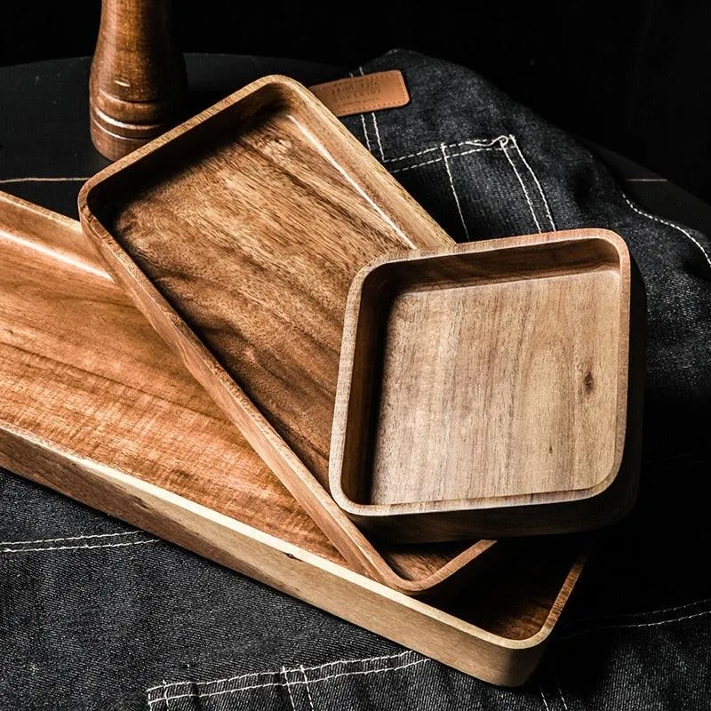 Acacia Wood Geometric Serving Tray