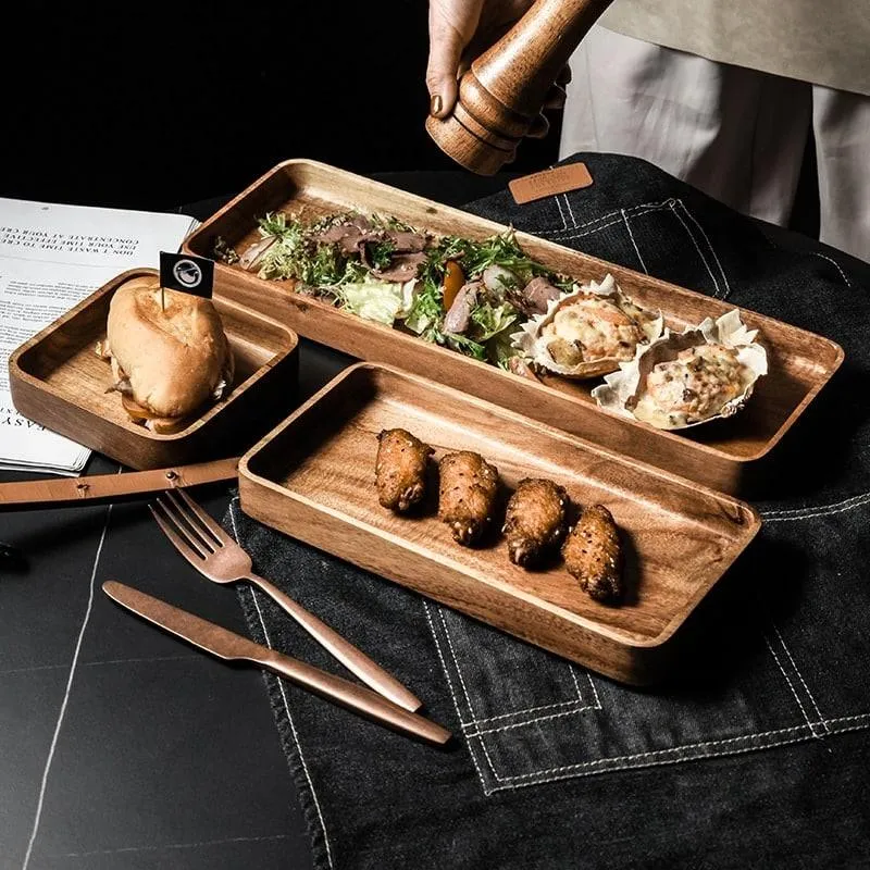Acacia Wood Geometric Serving Tray