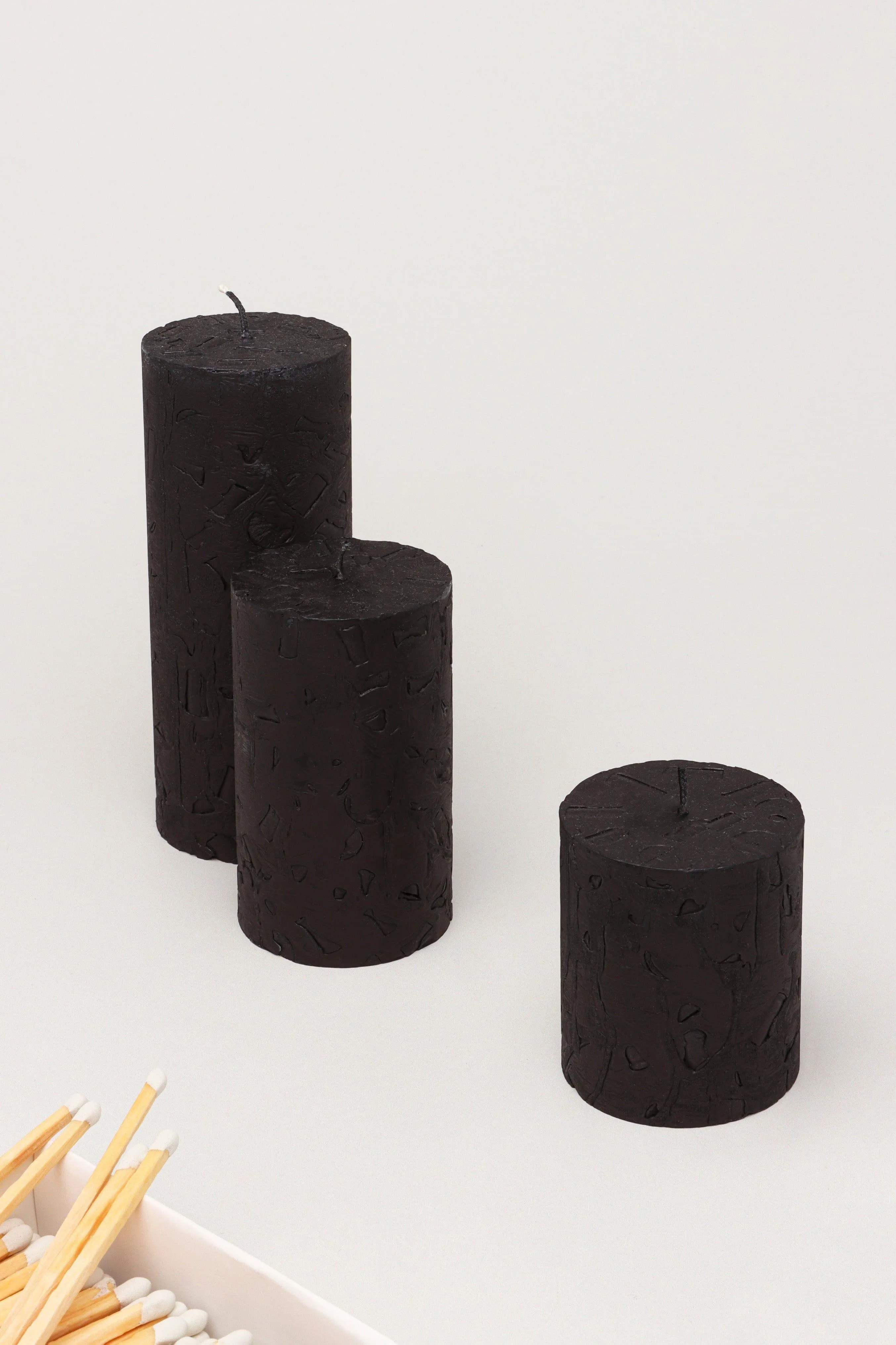 Adeline Onyx Matt Black Textured Retro Pillar Candle