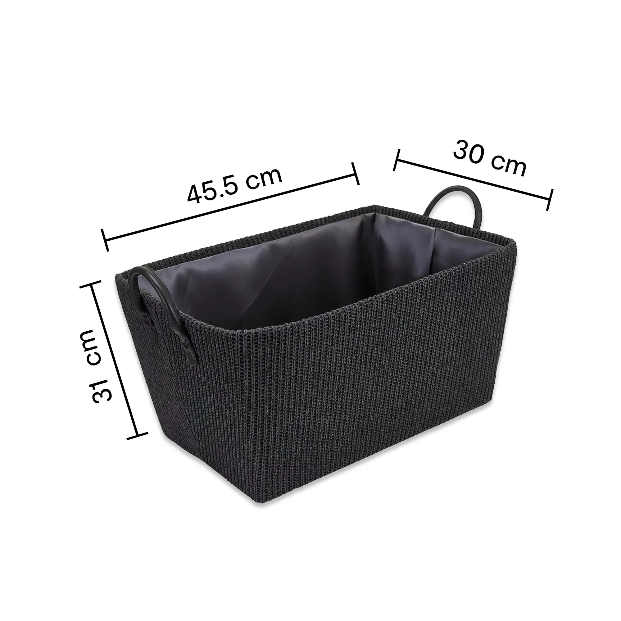 Anko Tapered Rectangle Knitted Storage Basket with Built-in Handles | Multi-Purpose Storage with Handle for Living Room Bathroom Laundry & Toys|Decorative Living Room, Bedroom, Closet, Home
