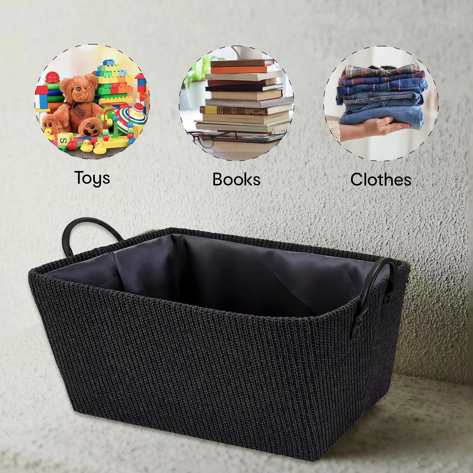 Anko Tapered Rectangle Knitted Storage Basket with Built-in Handles | Multi-Purpose Storage with Handle for Living Room Bathroom Laundry & Toys|Decorative Living Room, Bedroom, Closet, Home