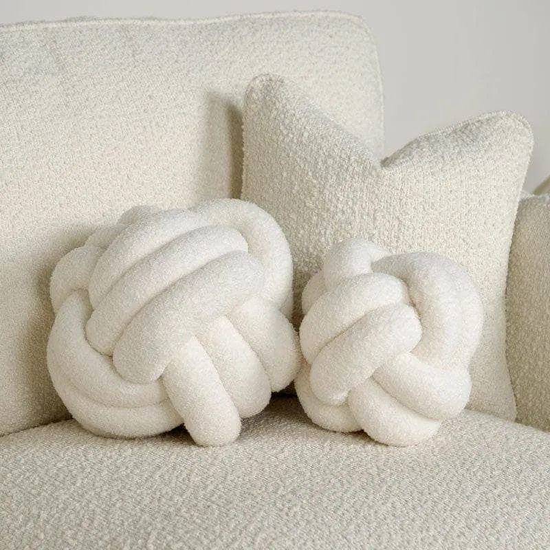 Beige Boucle Knot Ball Cushion - 19cm