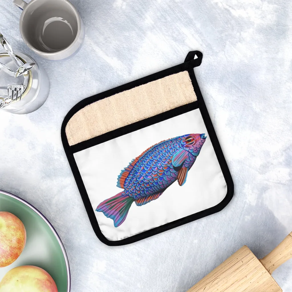 Blue Fish Pot Holder with Pocket