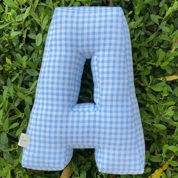 Blue Gingham Alphabet Cushion