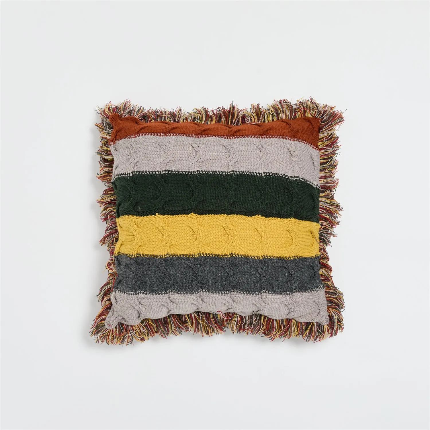 Boho Decorative Wool Knitted Fringed Pillow for Sofa and Bed