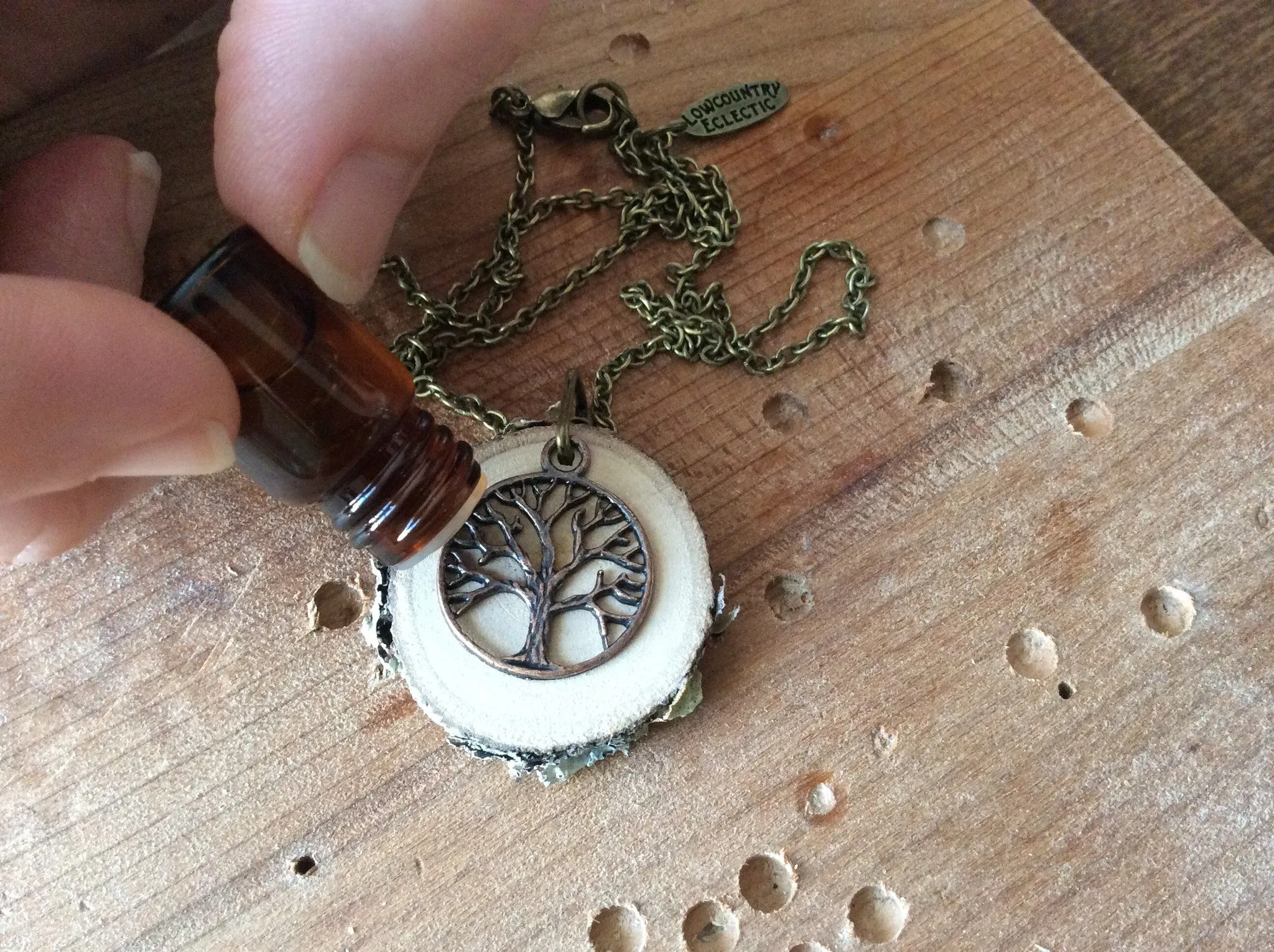 Brass Tree of Life Essential Oil Diffuser Necklace -- FREE SHIPPING