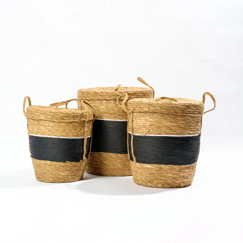 Bulbrush & Paper Storage Basket with lid - Black
