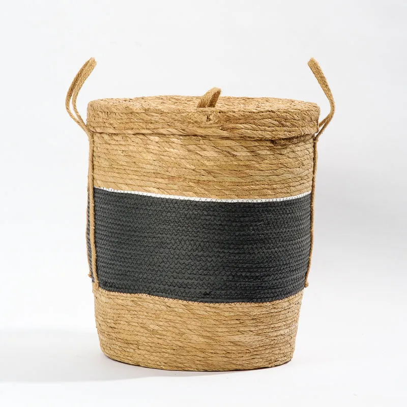 Bulbrush & Paper Storage Basket with lid - Black