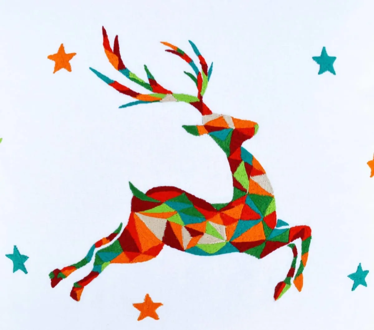 Christmas pillow cover, reindeer, geometrical, embroidered pillow size 16"X 16"