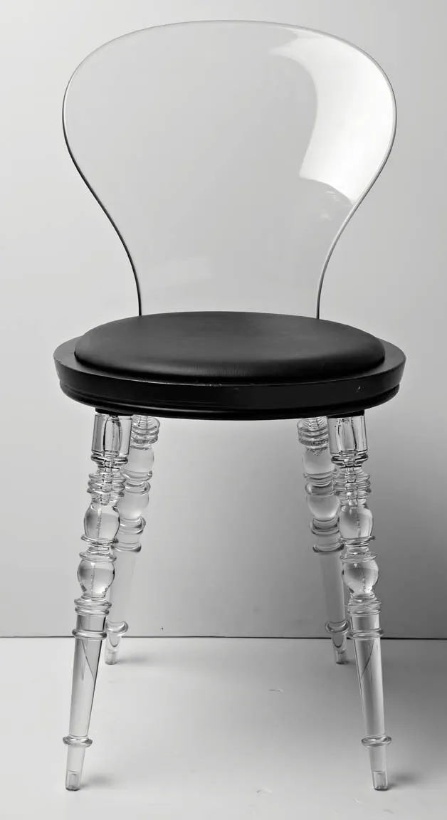 Clear Pc Chair W/ Black Pu Seat Cushion