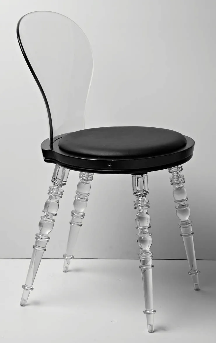 Clear Pc Chair W/ Black Pu Seat Cushion