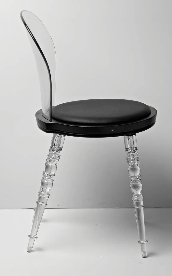 Clear Pc Chair W/ Black Pu Seat Cushion