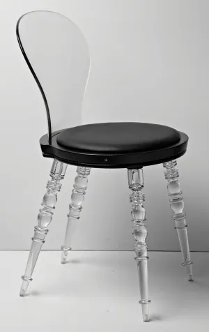 Clear Pc Chair W/ Black Pu Seat Cushion