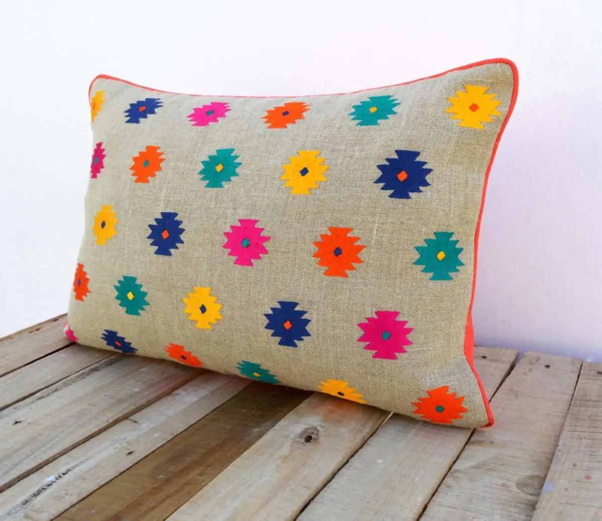 Colorful bohemian style linen pillow cover, embroidered moroccan pillow case, tribal indian cushion cover, peruvian, aztec pillow, ethnic