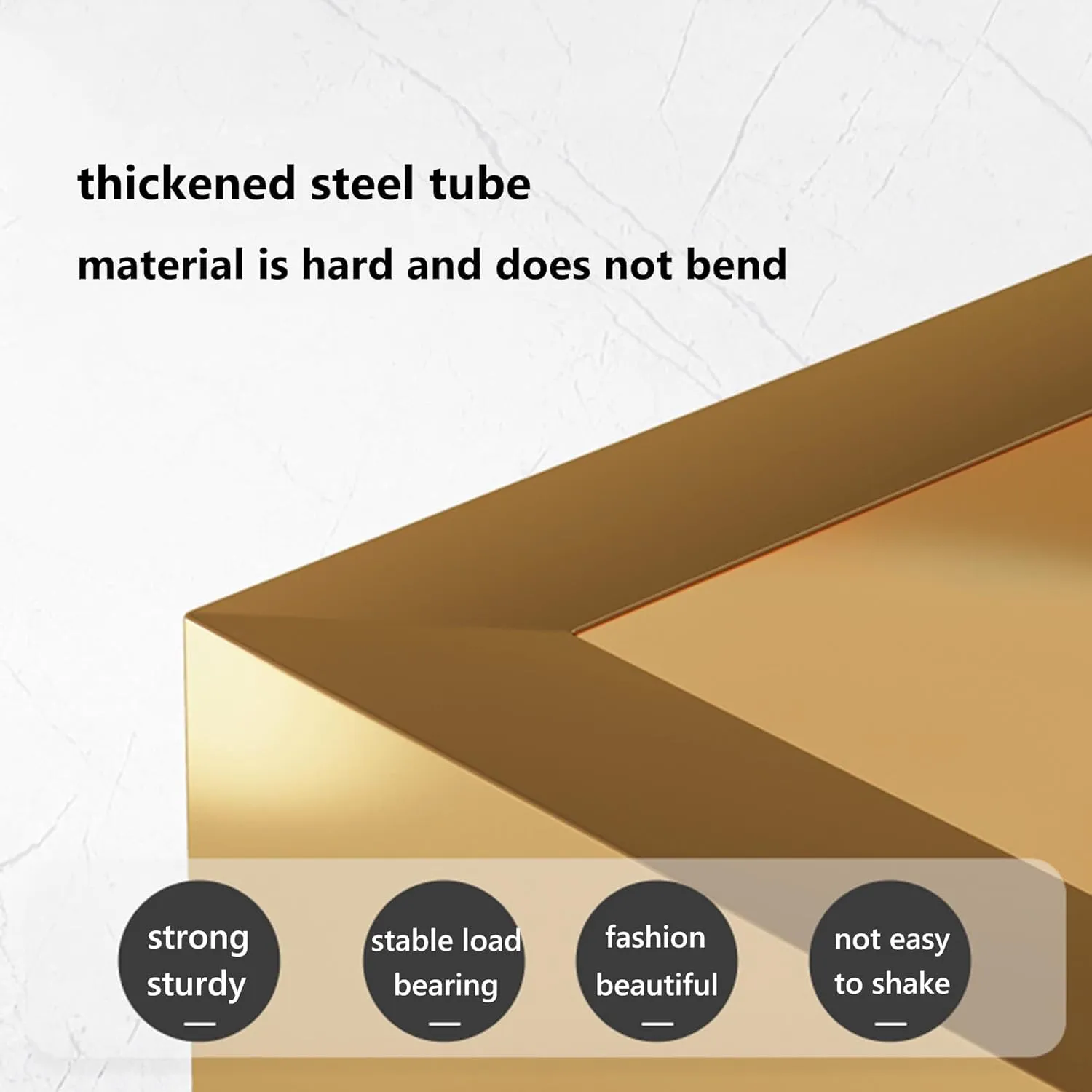 CREATIVE SKILLS Double-layer marble-look coffee table with metal storage in The round shape That is perfect for a living room (Gold & White Tx)