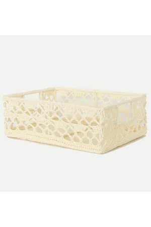 Crochet Wire Basket Wide - Cream