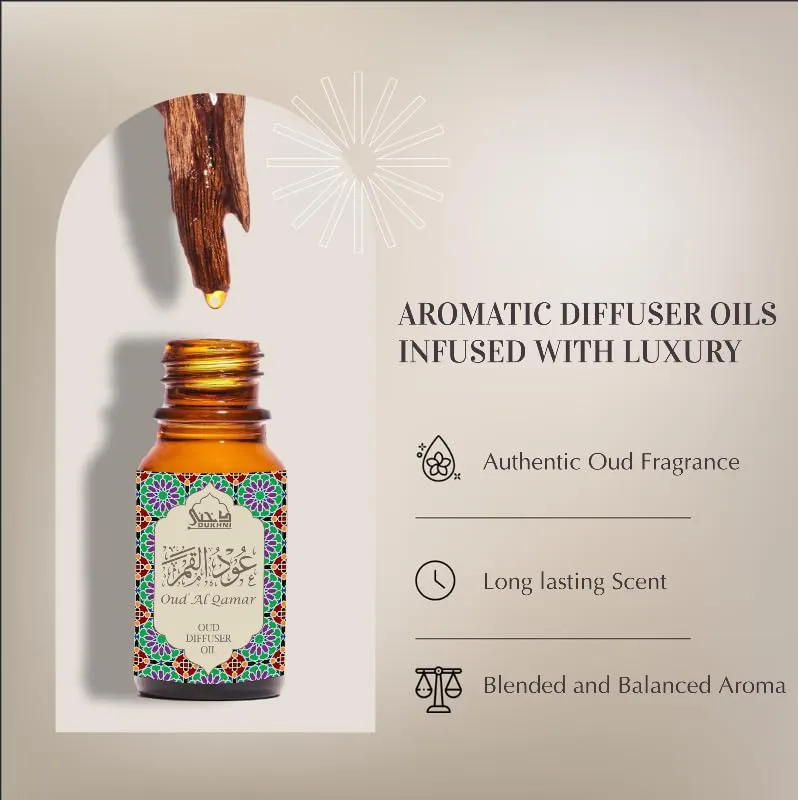 Dukhni Oud Diffuser Oil, Oud Al Qamar |10Ml Arabic Aroma Oil For Diffuser & Humidifier | 100% Pure Oudh Essential Oil Blend | Relax With Home Aromatherapy, For Stress Relief And Massage