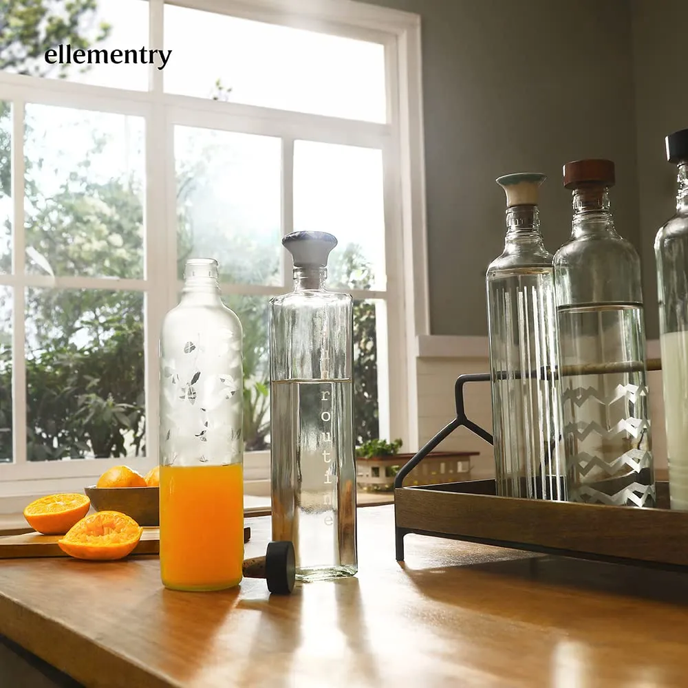 Ellementry Unroutine Glass Bottle with Cork (750 ML)| Water and Milk Storage Bottle for Fridge | Clear and Transparent Bottles for Home and Office | BPA Free | Stylish and Premium Wine Bottle