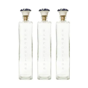 Ellementry unroutine square glass bottle with blue ceramic stopper| Clear | Water Bottle | Milk Bottle | Juice Bottle | Cocktail Bottle | Handcrafted | Sustainable | Set of 3