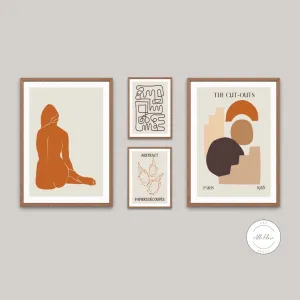 Fall Autumn Abstract Wall Art Set Of 4 PRINTABLE ART, Boho Matisse Print Set, Botanical Terracotta Print, Woman Framed Aesthetic, Boho Wall Art