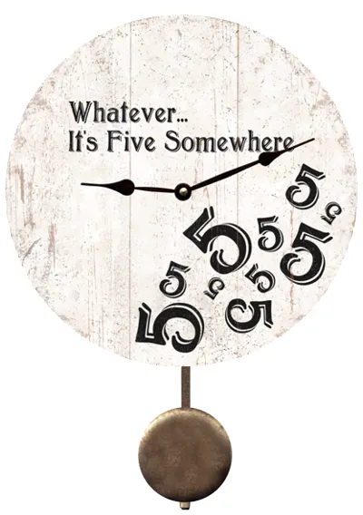 Five O'Clock Somewhere Clock- Black and White 5 O'Clock Wall Clock