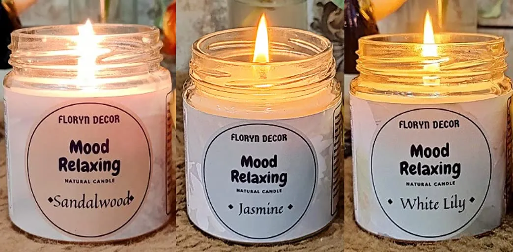 Floryn Decor® Soy Wax Candle | Scented Candles for Home Decor | Burning Time - 30 Hours, Scent: (Sandalwood | Jasmine | White Lilly, Pack of 3)